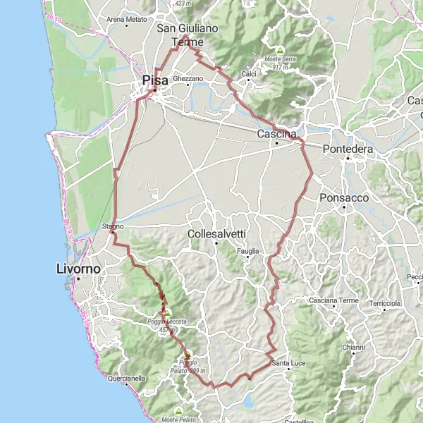 Miniatua del mapa de inspiración ciclista "Ruta de los valles y montañas" en Toscana, Italy. Generado por Tarmacs.app planificador de rutas ciclistas