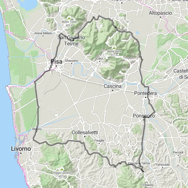 Kartminiatyr av "Kulturarv og Naturskjønnhet i Toscana" sykkelinspirasjon i Toscana, Italy. Generert av Tarmacs.app sykkelrutoplanlegger