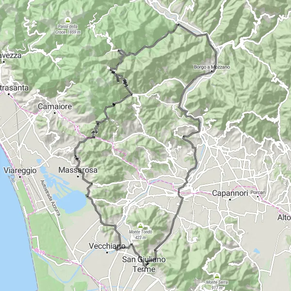 Mapa miniatúra "Cyklistická trasa okolo San Giuliano Terme" cyklistická inšpirácia v Toscana, Italy. Vygenerované cyklistickým plánovačom trás Tarmacs.app