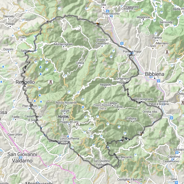 Map miniature of "Challenging Road Ride in Valdarno" cycling inspiration in Toscana, Italy. Generated by Tarmacs.app cycling route planner