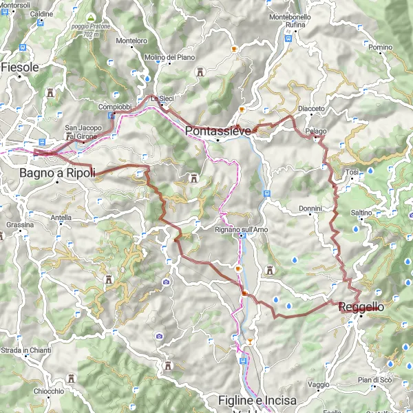 Mapa miniatúra "Gravel Tour around Reggello" cyklistická inšpirácia v Toscana, Italy. Vygenerované cyklistickým plánovačom trás Tarmacs.app