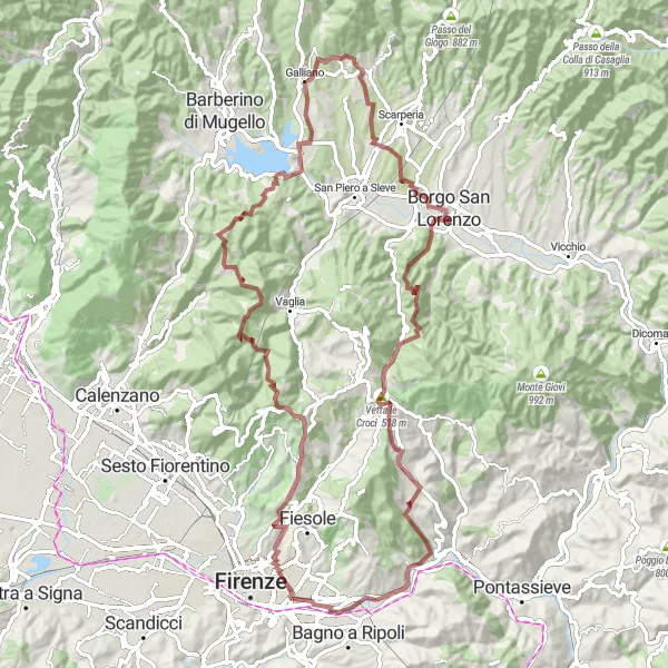 Miniatuurkaart van de fietsinspiratie "Gravelroute naar Pian di San Bartolo en Borgo San Lorenzo" in Toscana, Italy. Gemaakt door de Tarmacs.app fietsrouteplanner