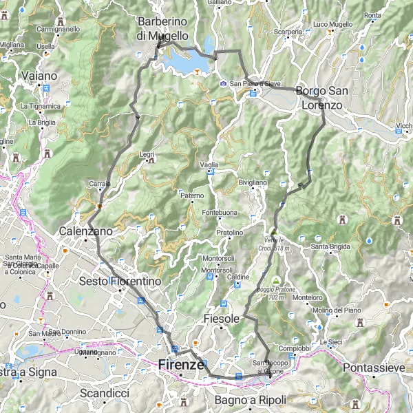 Map miniature of "Lake Bilancino Escape" cycling inspiration in Toscana, Italy. Generated by Tarmacs.app cycling route planner