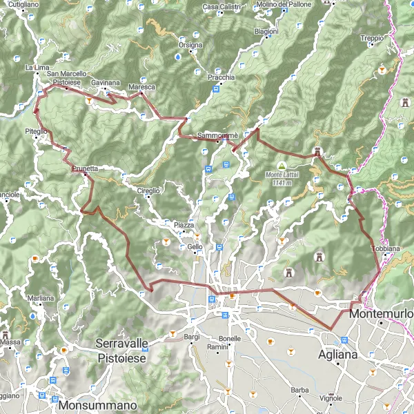 Miniaturní mapa "Úchvatná gravelová cyklotrasa" inspirace pro cyklisty v oblasti Toscana, Italy. Vytvořeno pomocí plánovače tras Tarmacs.app