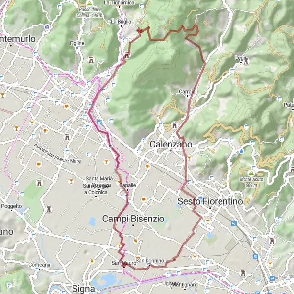 Map miniature of "Scenic Gravel Loop to San Mauro" cycling inspiration in Toscana, Italy. Generated by Tarmacs.app cycling route planner