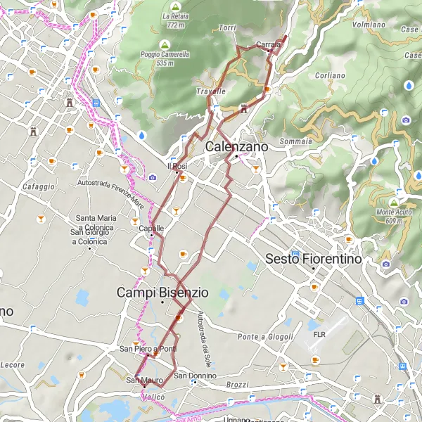 Mapa miniatúra "Gravel okolo San Mauro" cyklistická inšpirácia v Toscana, Italy. Vygenerované cyklistickým plánovačom trás Tarmacs.app