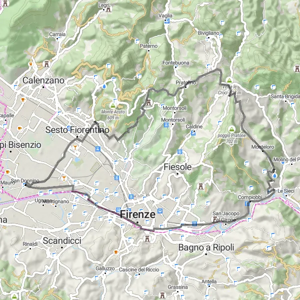 Miniatua del mapa de inspiración ciclista "Circuito en carretera hacia San Mauro" en Toscana, Italy. Generado por Tarmacs.app planificador de rutas ciclistas