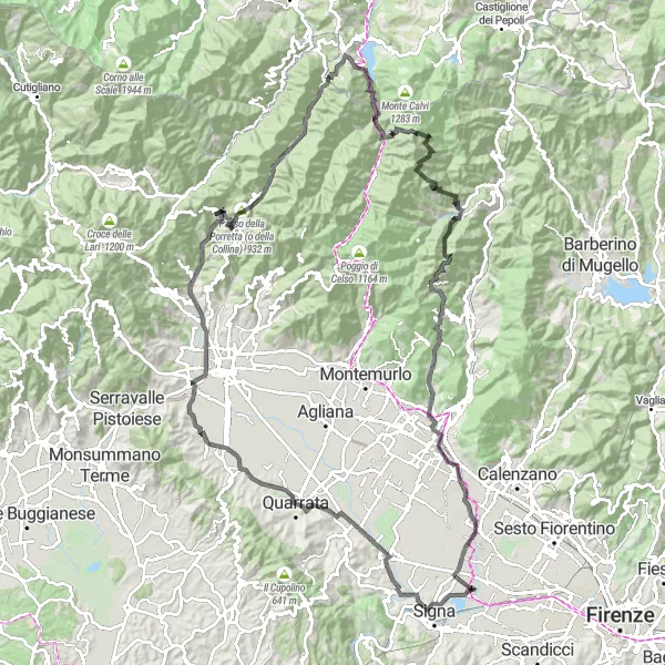 Karten-Miniaturansicht der Radinspiration "Herausfordernde Tour durch die Berge von San Mauro" in Toscana, Italy. Erstellt vom Tarmacs.app-Routenplaner für Radtouren