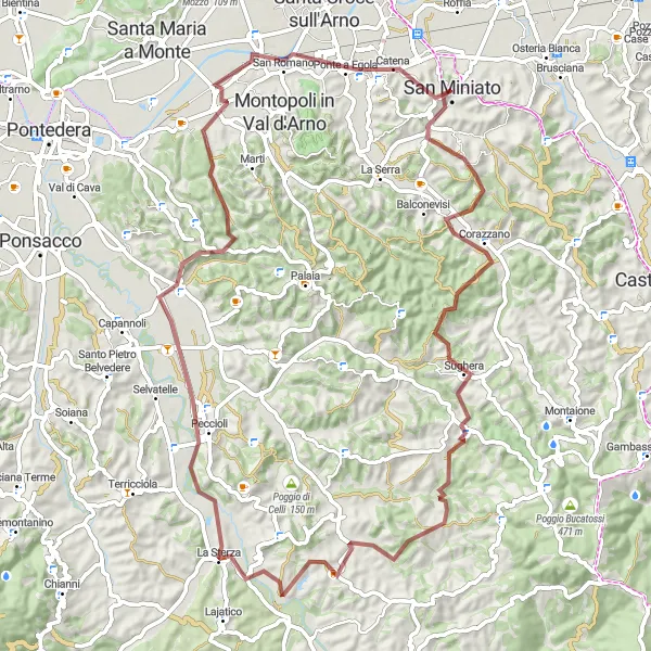 Zemljevid v pomanjšavi "Razgibana pot skozi Toskano" kolesarske inspiracije v Toscana, Italy. Generirano z načrtovalcem kolesarskih poti Tarmacs.app