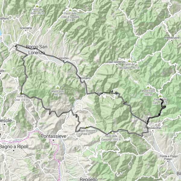 Miniatuurkaart van de fietsinspiratie "Fietsen door de heuvels van Toscane" in Toscana, Italy. Gemaakt door de Tarmacs.app fietsrouteplanner