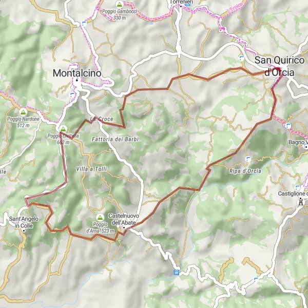 Miniatua del mapa de inspiración ciclista "Ruta de las Colinas de Orcia" en Toscana, Italy. Generado por Tarmacs.app planificador de rutas ciclistas