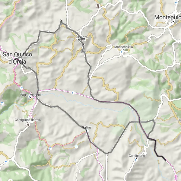 Kartminiatyr av "Landsvägscykling i Toscana: Pienza till Bagno Vignoni" cykelinspiration i Toscana, Italy. Genererad av Tarmacs.app cykelruttplanerare