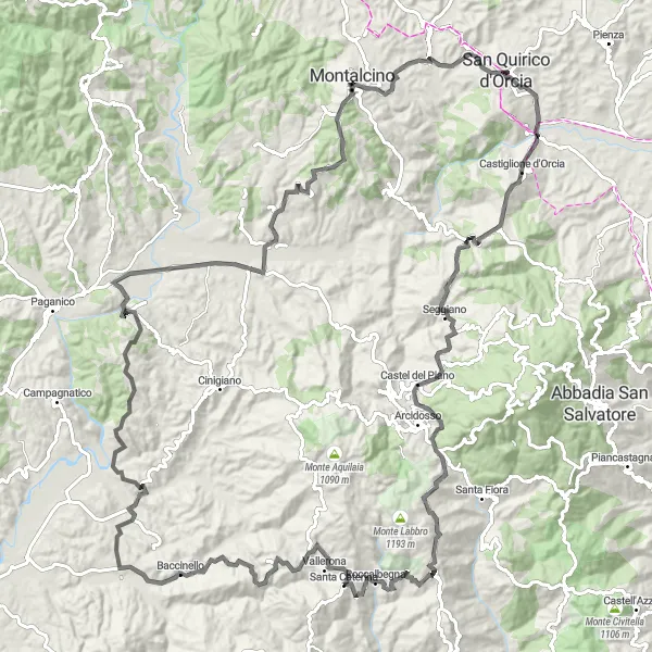 Miniatua del mapa de inspiración ciclista "Desafío de las Colinas Toscana" en Toscana, Italy. Generado por Tarmacs.app planificador de rutas ciclistas