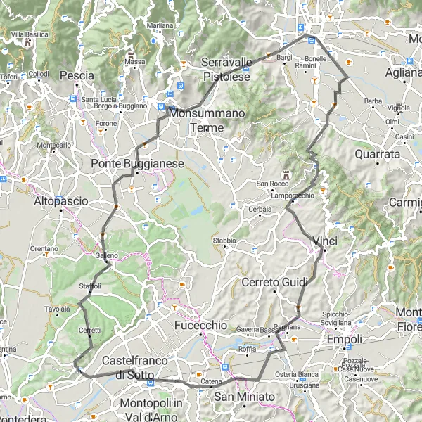 Map miniature of "Tuscany Road Cycling" cycling inspiration in Toscana, Italy. Generated by Tarmacs.app cycling route planner