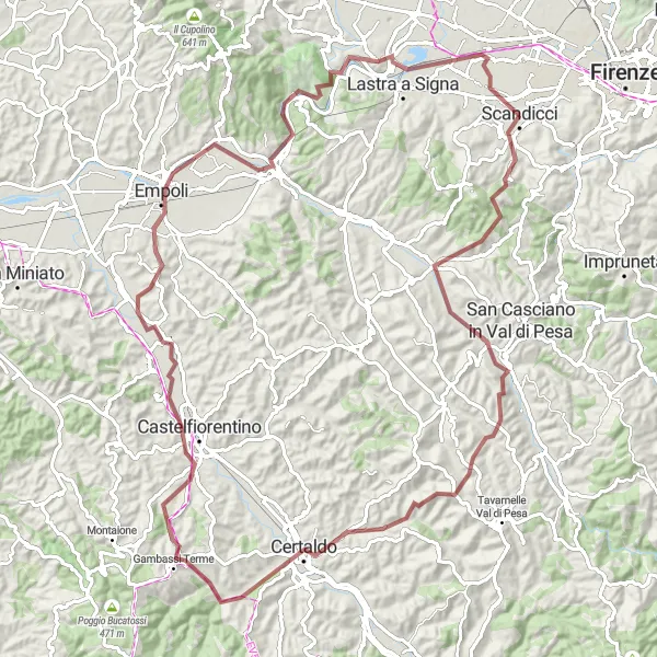 Miniatuurkaart van de fietsinspiratie "Pittoreske Gravelroute van Scandicci naar Castello dell'Acciaiolo" in Toscana, Italy. Gemaakt door de Tarmacs.app fietsrouteplanner