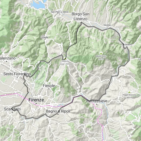 Zemljevid v pomanjšavi "Road Po Toskani" kolesarske inspiracije v Toscana, Italy. Generirano z načrtovalcem kolesarskih poti Tarmacs.app