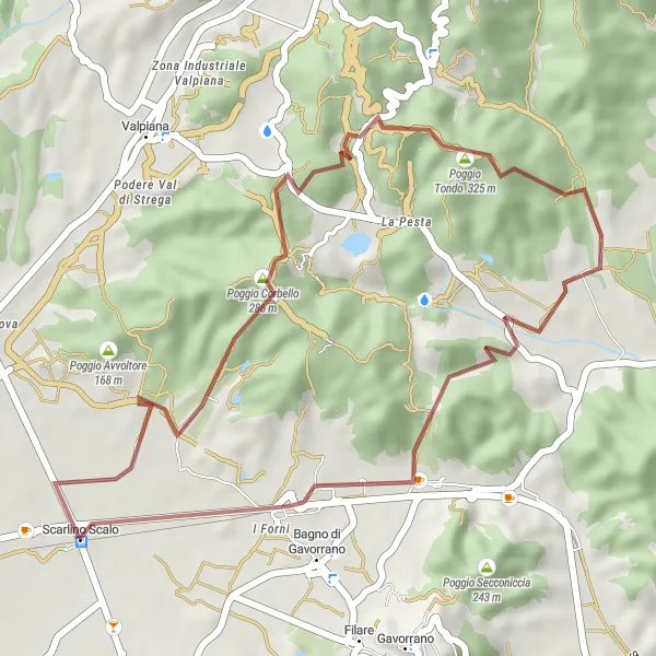 Mapa miniatúra "Výlet na Poggettaccio a Poggio all'Ulivo" cyklistická inšpirácia v Toscana, Italy. Vygenerované cyklistickým plánovačom trás Tarmacs.app