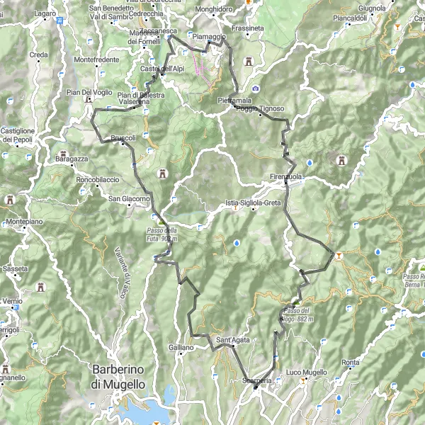 Kartminiatyr av "Toscana Till Emilia-Romagna" cykelinspiration i Toscana, Italy. Genererad av Tarmacs.app cykelruttplanerare