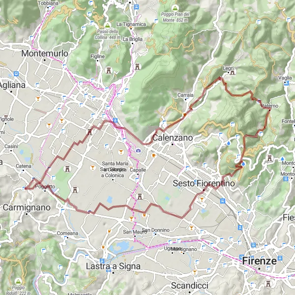 Zemljevid v pomanjšavi "Legri to Tomba etrusca della Montagnola" kolesarske inspiracije v Toscana, Italy. Generirano z načrtovalcem kolesarskih poti Tarmacs.app