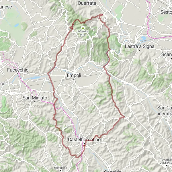 Miniatuurkaart van de fietsinspiratie "Uitdagende gravelroute naar Seano via Montelupo Fiorentino en Marcignana" in Toscana, Italy. Gemaakt door de Tarmacs.app fietsrouteplanner