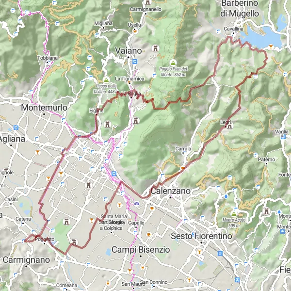 Miniatura della mappa di ispirazione al ciclismo "Esplorazione in Gravel tra Figline e Seano" nella regione di Toscana, Italy. Generata da Tarmacs.app, pianificatore di rotte ciclistiche