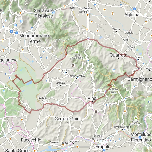 Map miniature of "Spazzavento Exploration" cycling inspiration in Toscana, Italy. Generated by Tarmacs.app cycling route planner