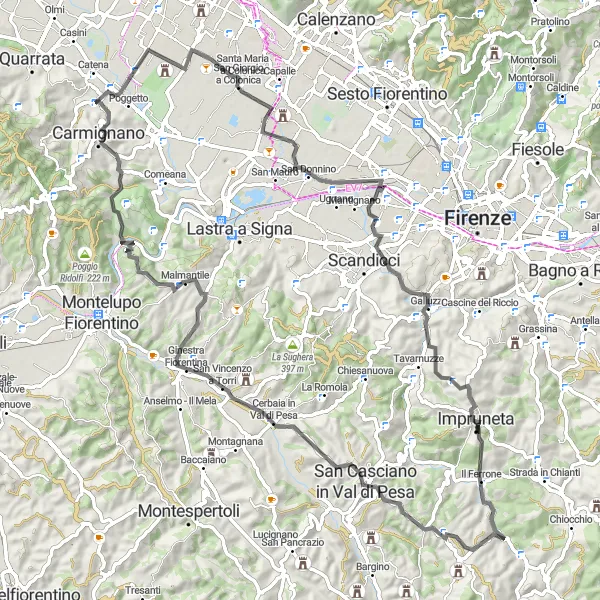 Map miniature of "Countryside Road Loop" cycling inspiration in Toscana, Italy. Generated by Tarmacs.app cycling route planner