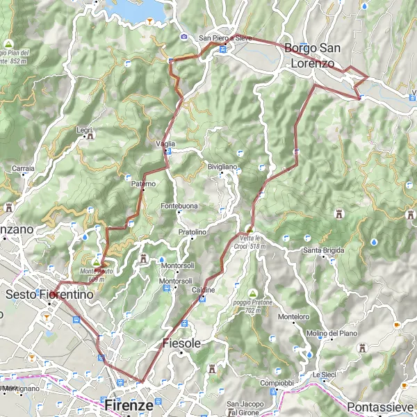 Mapa miniatúra "Sesto Fiorentino - Poggio Loro" cyklistická inšpirácia v Toscana, Italy. Vygenerované cyklistickým plánovačom trás Tarmacs.app