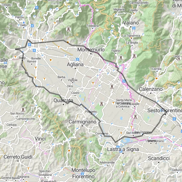 Karten-Miniaturansicht der Radinspiration "Rundfahrt über 77 km nach Sesto Fiorentino" in Toscana, Italy. Erstellt vom Tarmacs.app-Routenplaner für Radtouren