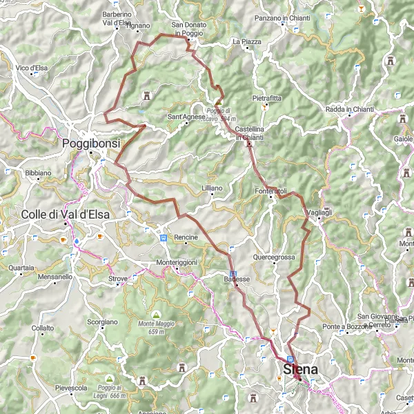 Mapa miniatúra "Gravel Poggio Serravalle Loop" cyklistická inšpirácia v Toscana, Italy. Vygenerované cyklistickým plánovačom trás Tarmacs.app