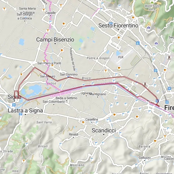 Mapa miniatúra "Gravelový okruh od Lastra a Signa do Villa San Donato" cyklistická inšpirácia v Toscana, Italy. Vygenerované cyklistickým plánovačom trás Tarmacs.app