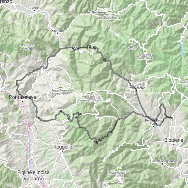 Miniatura della mappa di ispirazione al ciclismo "Soci - Circuito Stradale" nella regione di Toscana, Italy. Generata da Tarmacs.app, pianificatore di rotte ciclistiche