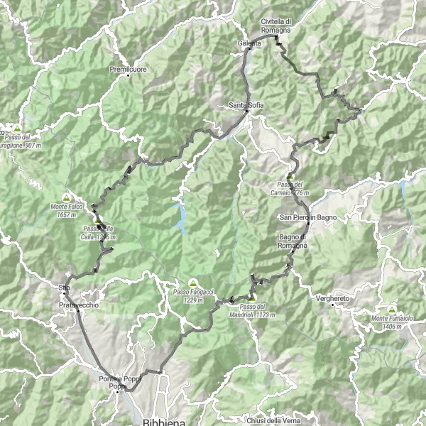 Miniaturekort af cykelinspirationen "Ekstrem tur til Passo della Calla" i Toscana, Italy. Genereret af Tarmacs.app cykelruteplanlægger