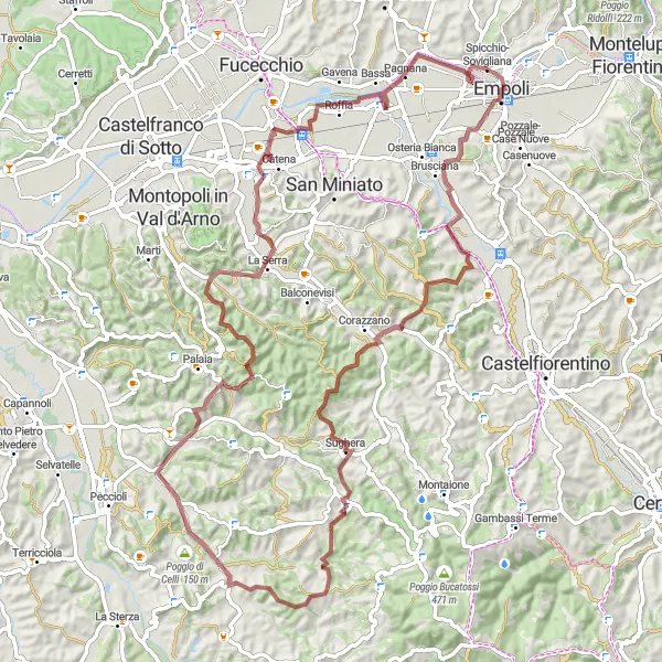 Karttaminiaatyyri "Toscanan metsäreittejä" pyöräilyinspiraatiosta alueella Toscana, Italy. Luotu Tarmacs.app pyöräilyreittisuunnittelijalla