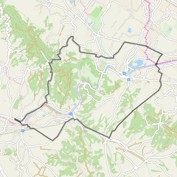 Karttaminiaatyyri "Toscanan maaseudun helmiä" pyöräilyinspiraatiosta alueella Toscana, Italy. Luotu Tarmacs.app pyöräilyreittisuunnittelijalla