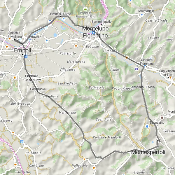 Map miniature of "Poggio Montereggi Loop Road Cycling Route" cycling inspiration in Toscana, Italy. Generated by Tarmacs.app cycling route planner