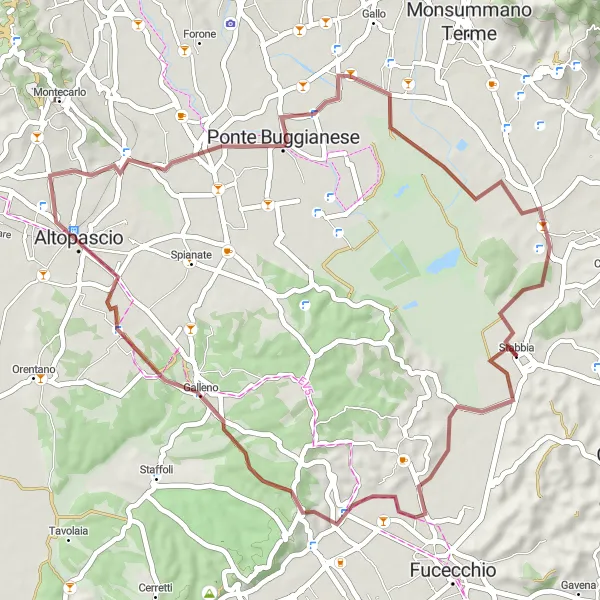 Mapa miniatúra "Okruhový cyklistický výlet z blízkosti Stabbia" cyklistická inšpirácia v Toscana, Italy. Vygenerované cyklistickým plánovačom trás Tarmacs.app
