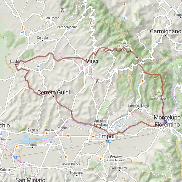 Zemljevid v pomanjšavi "Kolesarska avantura skozi toskanske griče" kolesarske inspiracije v Toscana, Italy. Generirano z načrtovalcem kolesarskih poti Tarmacs.app