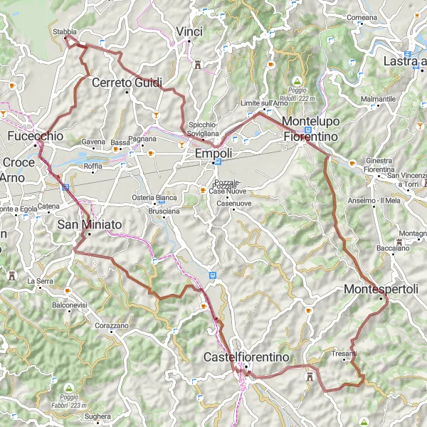 Miniaturní mapa "Okruh skrz Empoli a San Miniato" inspirace pro cyklisty v oblasti Toscana, Italy. Vytvořeno pomocí plánovače tras Tarmacs.app