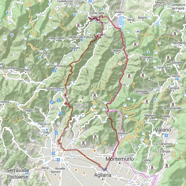 Karttaminiaatyyri "Toscanan Haastava Gravel-reitti" pyöräilyinspiraatiosta alueella Toscana, Italy. Luotu Tarmacs.app pyöräilyreittisuunnittelijalla