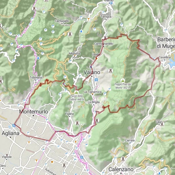 Miniatua del mapa de inspiración ciclista "Ruta de Grava a Monte Javello" en Toscana, Italy. Generado por Tarmacs.app planificador de rutas ciclistas