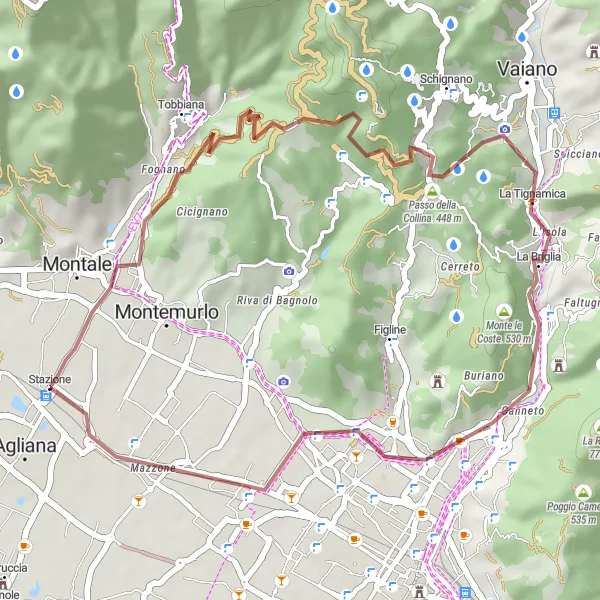 Miniatua del mapa de inspiración ciclista "Ruta de Grava Monte Javello" en Toscana, Italy. Generado por Tarmacs.app planificador de rutas ciclistas
