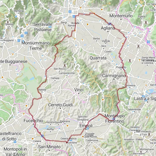 Kartminiatyr av "Grusväg till Monte Cupoli" cykelinspiration i Toscana, Italy. Genererad av Tarmacs.app cykelruttplanerare