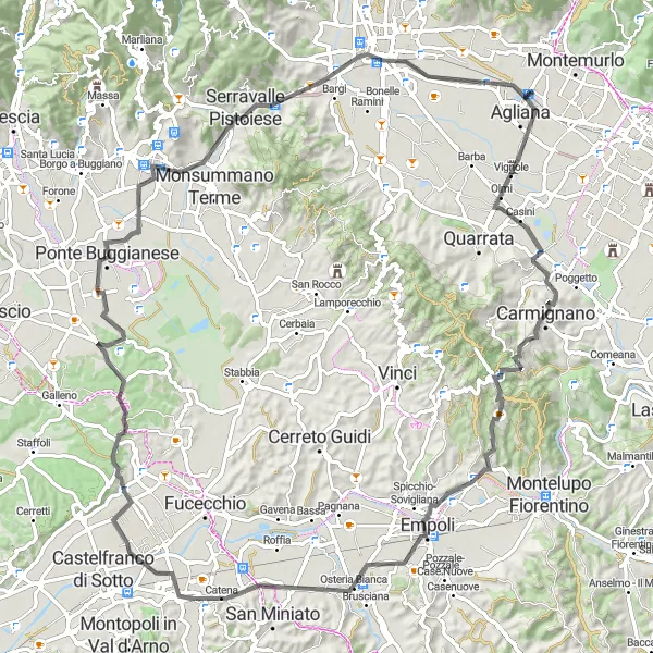 Kartminiatyr av "Oppdag Toscana på landeveien" sykkelinspirasjon i Toscana, Italy. Generert av Tarmacs.app sykkelrutoplanlegger