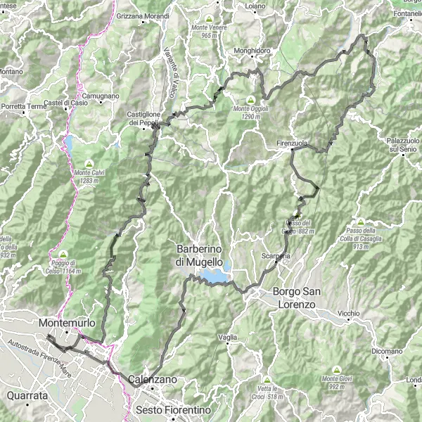Zemljevid v pomanjšavi "Uživajte v 198 km dolgi cestni kolesarski turi" kolesarske inspiracije v Toscana, Italy. Generirano z načrtovalcem kolesarskih poti Tarmacs.app