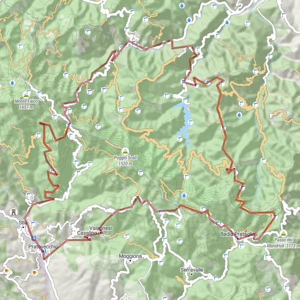 Miniaturní mapa "Gravel Tour around Stia" inspirace pro cyklisty v oblasti Toscana, Italy. Vytvořeno pomocí plánovače tras Tarmacs.app