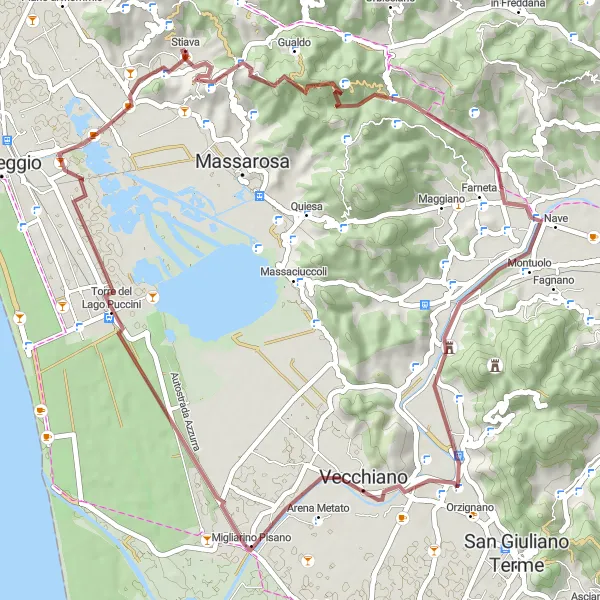 Kartminiatyr av "Grusvägar kring Stiava" cykelinspiration i Toscana, Italy. Genererad av Tarmacs.app cykelruttplanerare