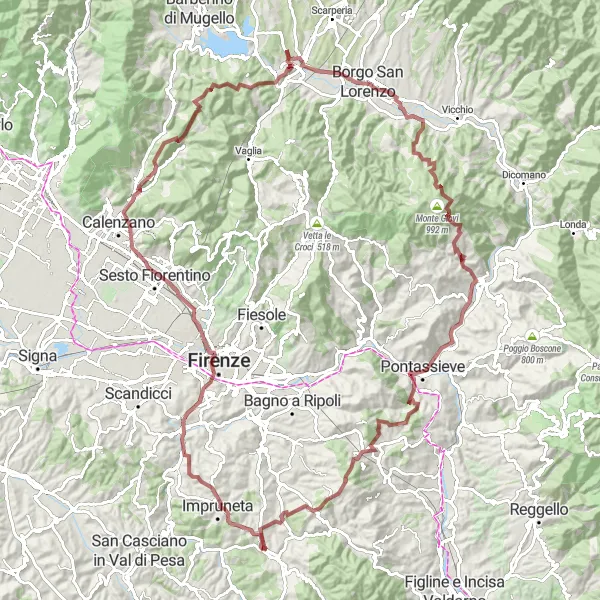 Miniatua del mapa de inspiración ciclista "Ruta de Grava a Monte di Meccoli" en Toscana, Italy. Generado por Tarmacs.app planificador de rutas ciclistas