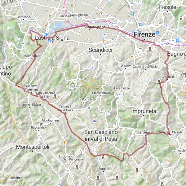 Map miniature of "Mercatale in Val di Pesa Gravel Route" cycling inspiration in Toscana, Italy. Generated by Tarmacs.app cycling route planner