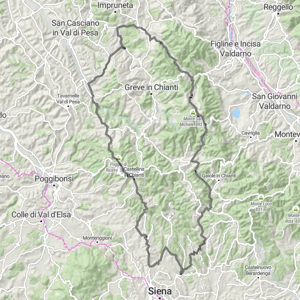 Miniaturní mapa "Okruh Strada in Chianti - Castello Il Palagio" inspirace pro cyklisty v oblasti Toscana, Italy. Vytvořeno pomocí plánovače tras Tarmacs.app